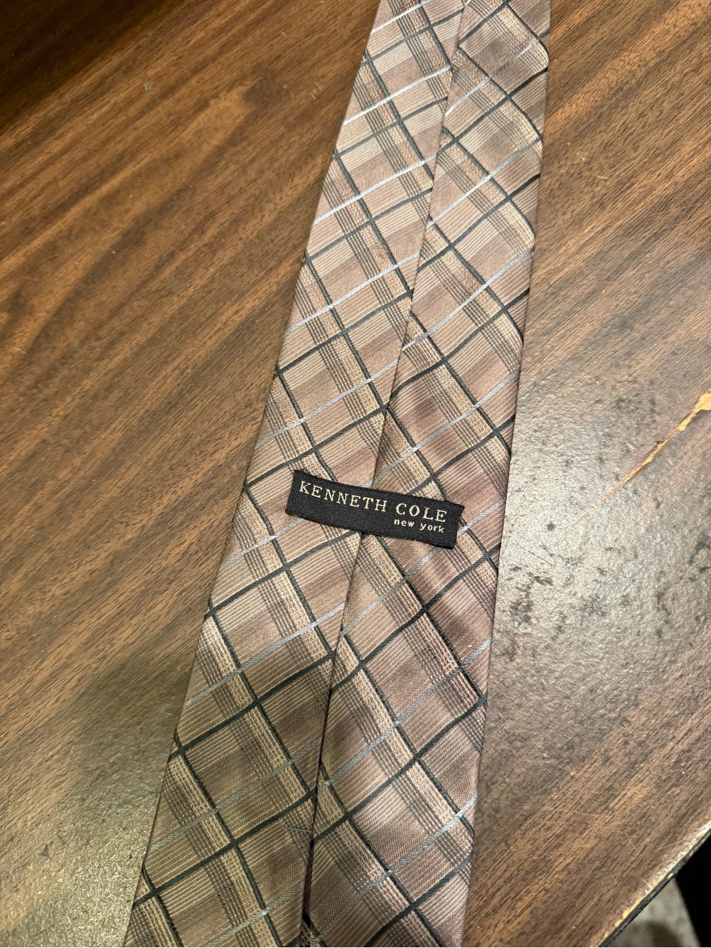 Kenneth Cole Brown Plaid Silk Tie
